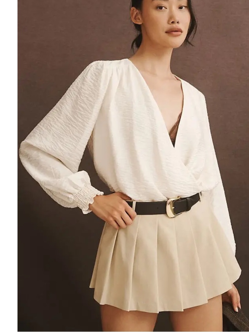 ANTHROPOLOGIE Long Sleeve Wrap Blouse Cream Size Small